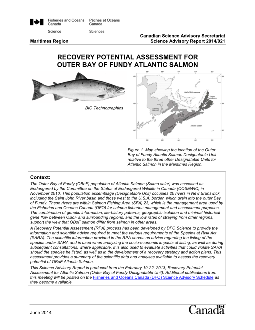 Recovery Potential Assessment for Outer Bay of Fundy Atlantic Salmon ...