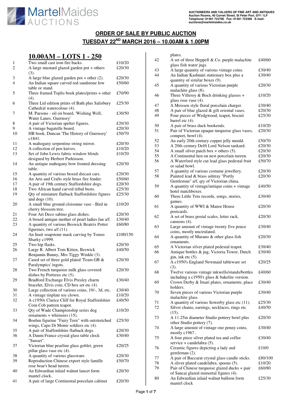 10.00AM – LOTS 1 - 250 Plates