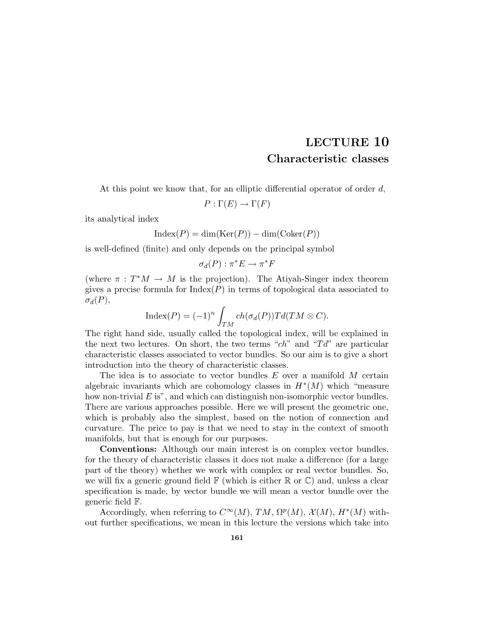 LECTURE 10 Characteristic Classes