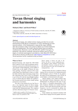 Tuvan Throat Singing and Harmonics