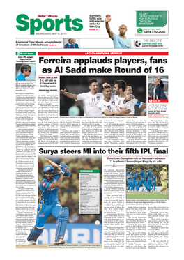 Ferreira Applauds Players, Fans As Al Sadd Make Round of 16