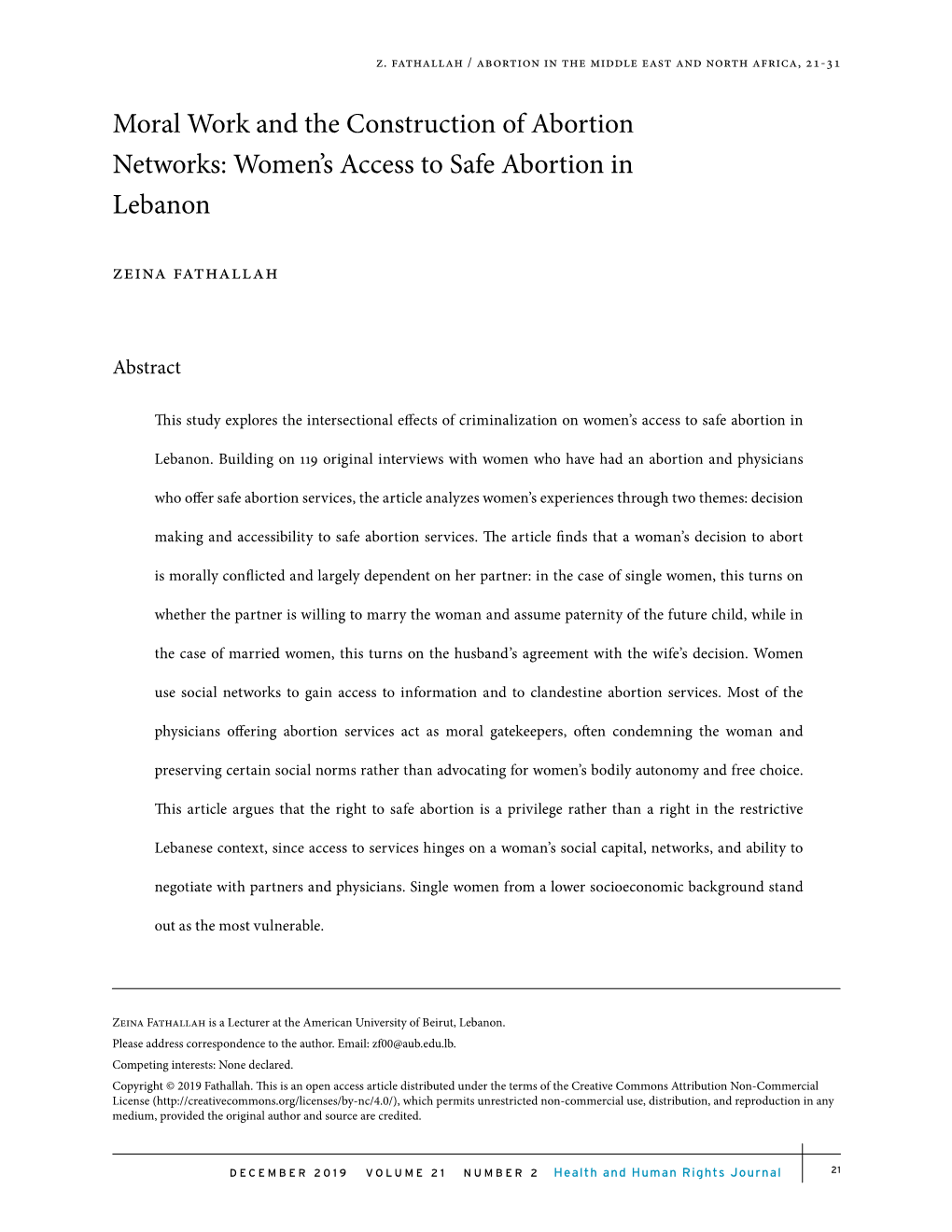 Women's Access to Safe Abortion in Lebanon