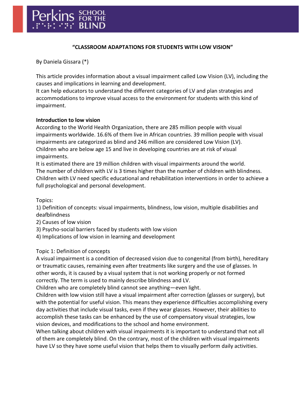 Classroom Adaptations for Students with Low Vision”