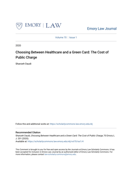 Choosing Between Healthcare and a Green Card: the Cost of Public Charge