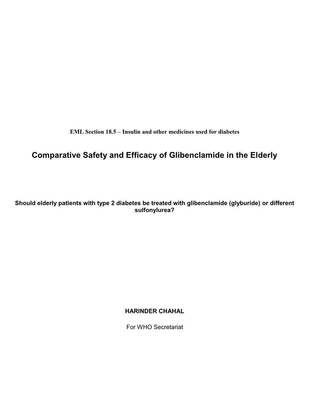 Comparative Safety and Efficacy of Glibenclamide in the Elderly