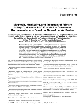 Diagnosis, Monitoring, and Treatment of Primary Ciliary Dyskinesia: PCD Foundation Consensus Recommendations Based on State of the Art Review