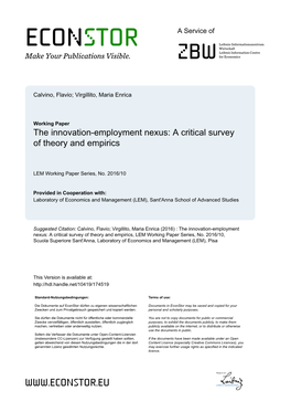 The Innovation-Employment Nexus: a Critical Survey of Theory and Empirics