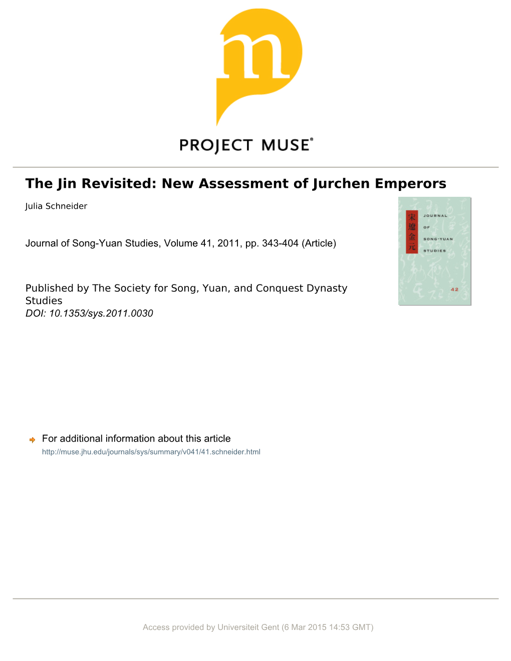 The Jin Revisited: New Assessment of Jurchen Emperors 345