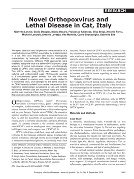 Novel Orthopoxvirus and Lethal Disease in Cat, Italy