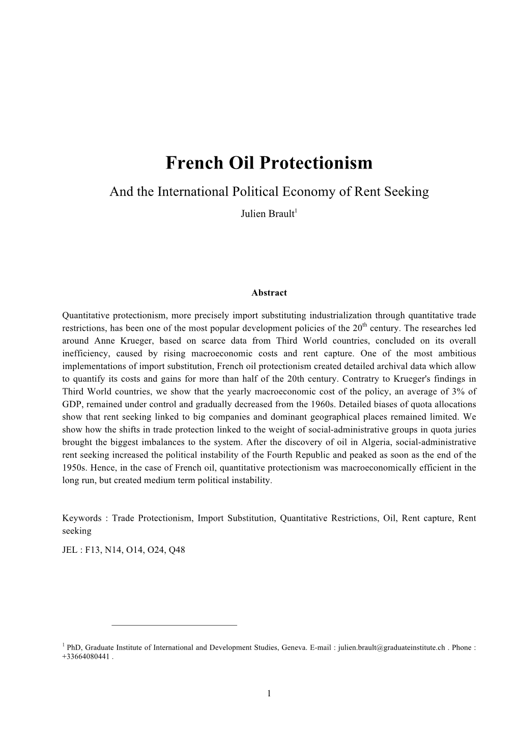 French Oil Protectionism and the International Political Economy of Rent Seeking