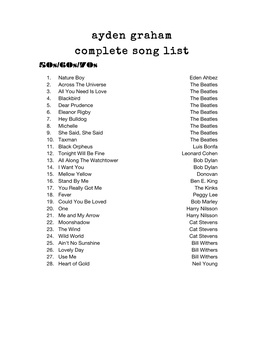 Ayden Graham Complete Song List 50S/60S/70S