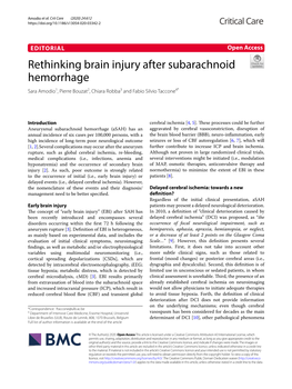 Rethinking Brain Injury After Subarachnoid Hemorrhage Sara Amodio1, Pierre Bouzat2, Chiara Robba3 and Fabio Silvio Taccone4*