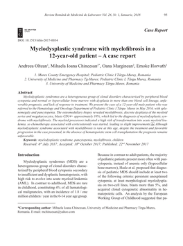 Myelodysplastic Syndrome with Myelofibrosis in a 12-Year-Old Patient – a Case Report