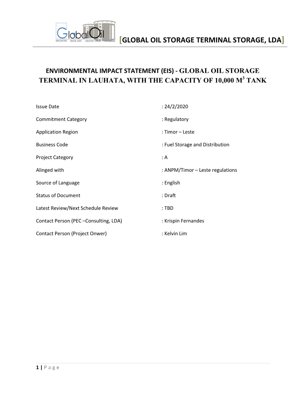 Global Oil Storage Terminal Storage, Lda]