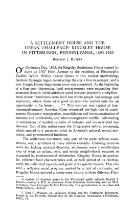 URBAN CHALLENGE: KINGSLEY HOUSE in PITTSBURGH, PENNSYLVANIA, 1893-1920 Ronald J