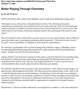 The New York Times &gt; Arts &gt; Music &gt; Better Playing Through Chemistry