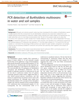 PCR Detection of Burkholderia Multivorans in Water and Soil Samples Charlotte Peeters1, Stijn Daenekindt2,3 and Peter Vandamme1*