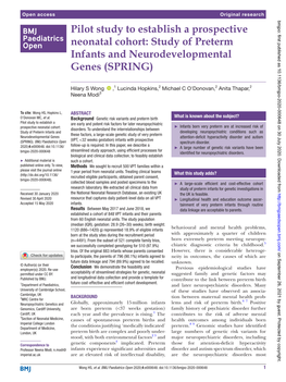 Pilot Study to Establish a Prospective Neonatal Cohort: Study of Preterm Infants and Neurodevelopmental Genes (SPRING)