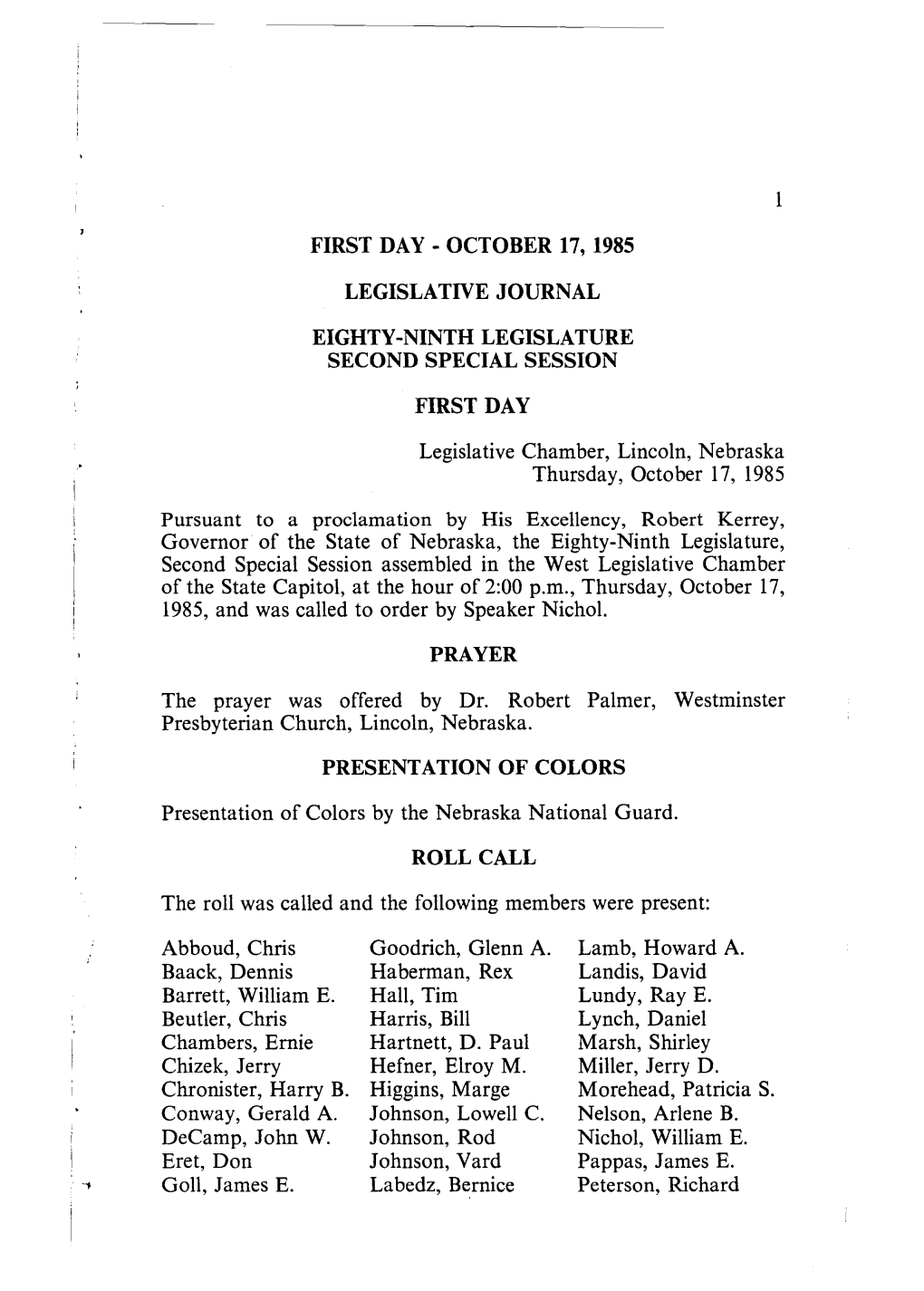 October 17, 1985 Legislative Journal Eighty-Ninth