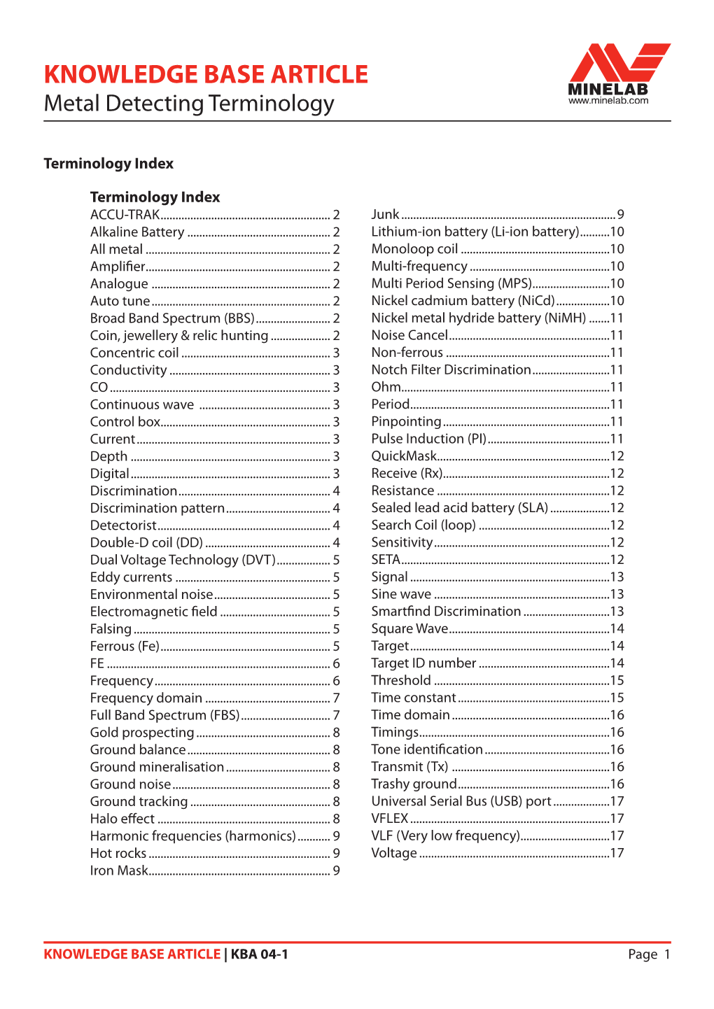 KBA 04 Metal Detecting Terminology