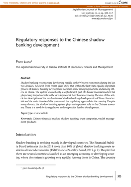 Regulatory Responses to the Chinese Shadow Banking Development