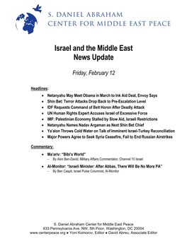 Israel and the Middle East News Update