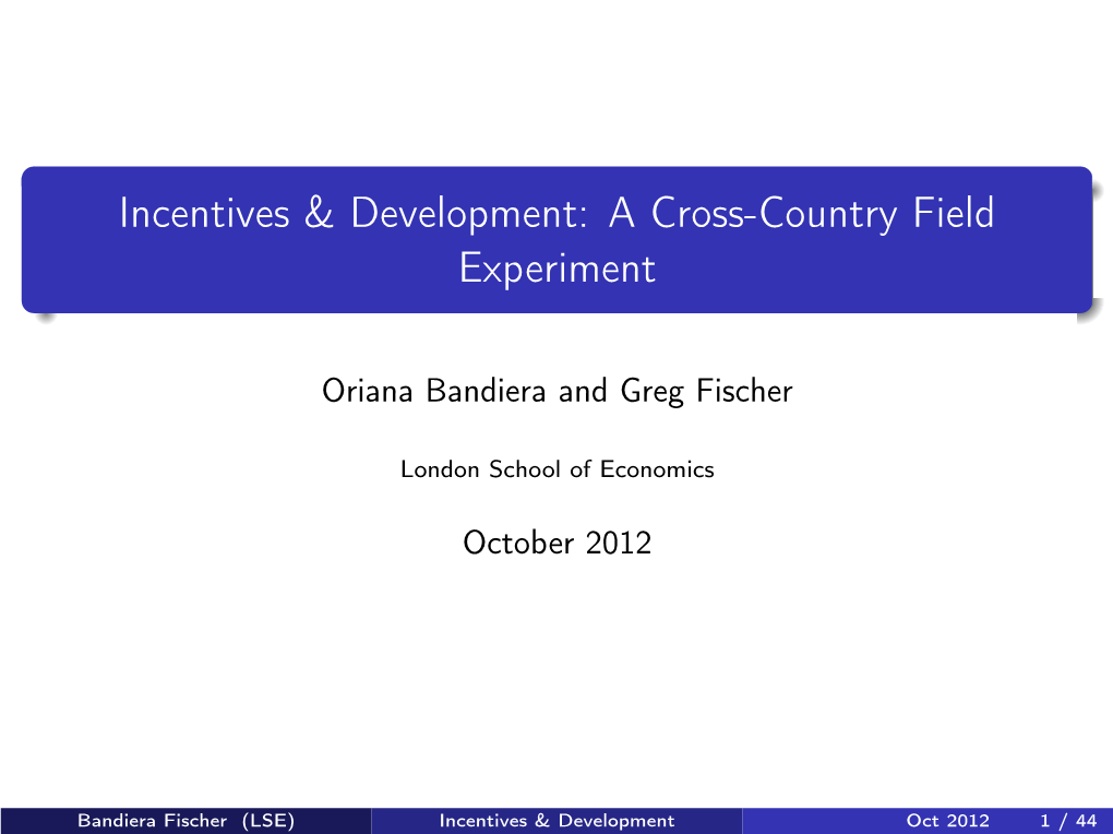 Incentives & Development: a Cross-Country Field Experiment