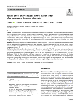 Texture Profile Analysis Reveals a Stiffer Ovarian Cortex After Testosterone Therapy: a Pilot Study