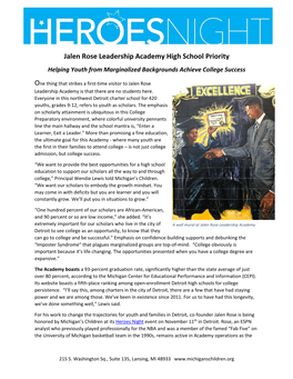 Jalen Rose Leadership Academy High School Priority Helping Youth from Marginalized Backgrounds Achieve College Success