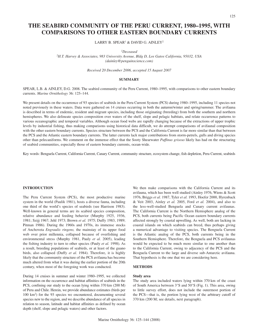 The Seabird Community of the Peru Current, 1980–1995, with Comparisons to Other Eastern Boundary Currents