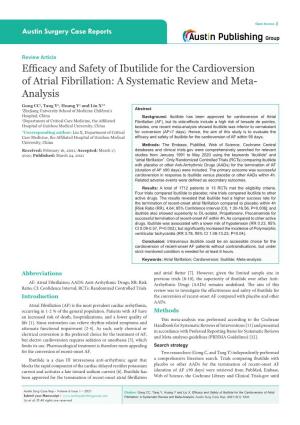 Efficacy and Safety of Ibutilide for the Cardioversion of Atrial Fibrillation: a Systematic Review and Meta- Analysis