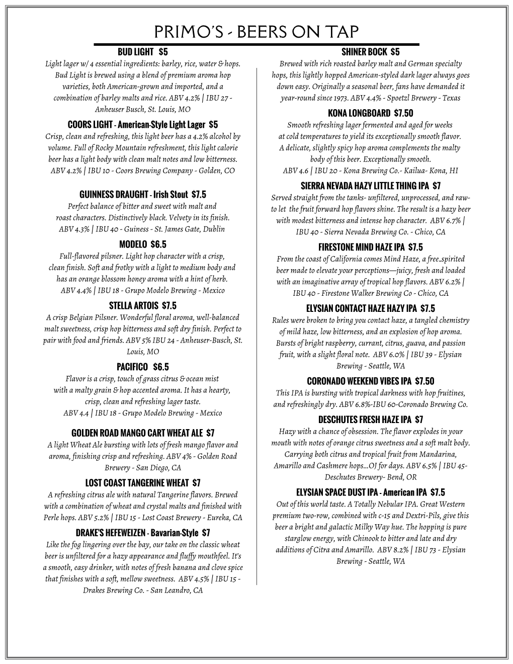 Daily Brew Menu Page 2