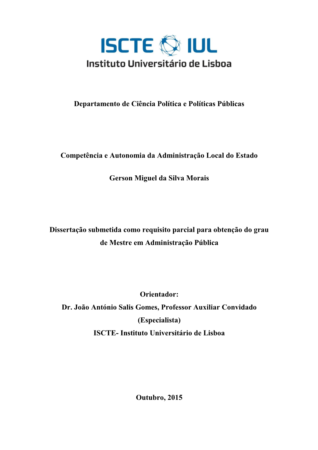 Departamento De Ciência Política E Políticas Públicas Competência E