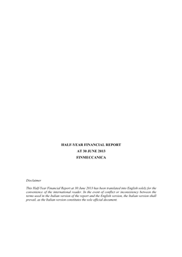 Half-Year Financial Report at 30 June 2013 Finmeccanica
