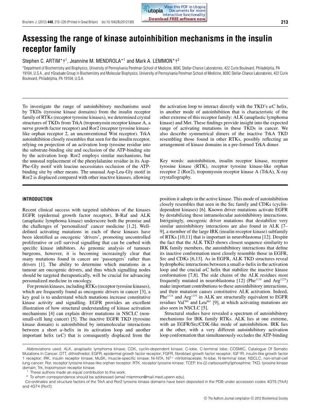 Assessing the Range of Kinase Autoinhibition Mechanisms in the Insulin Receptor Family Stephen C