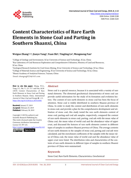Content Characteristics of Rare Earth Elements in Stone Coal and Parting in Southern Shaanxi, China