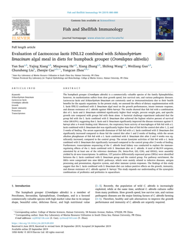 Evaluation of Lactococcus Lactis HNL12 Combined with Schizochytrium Limacinum Algal Meal in Diets for Humpback Grouper (Cromileptes Altivelis) T