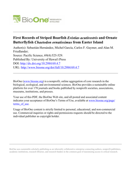 First Records of Striped Boarfish Evistias Acutirostris and Ornate