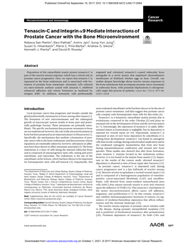 Tenascin-C and Integrina9 Mediate Interactions of Prostate Cancer With