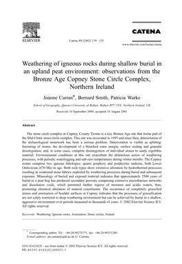 Weathering of Igneous Rocks During Shallow Burial in an Upland Peat Environment: Observations from the Bronze Age Copney Stone Circle Complex, Northern Ireland