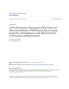 A Post-Restoration Assessment of the Fishes and Macroinvertebrates Of
