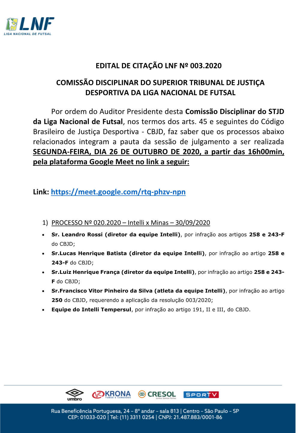 Edital De Citação Lnf Nº 003.2020 Comissão