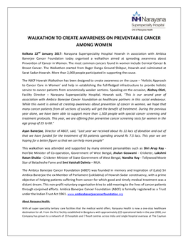 Walkathon to Create Awareness on Preventable Cancer Among Women