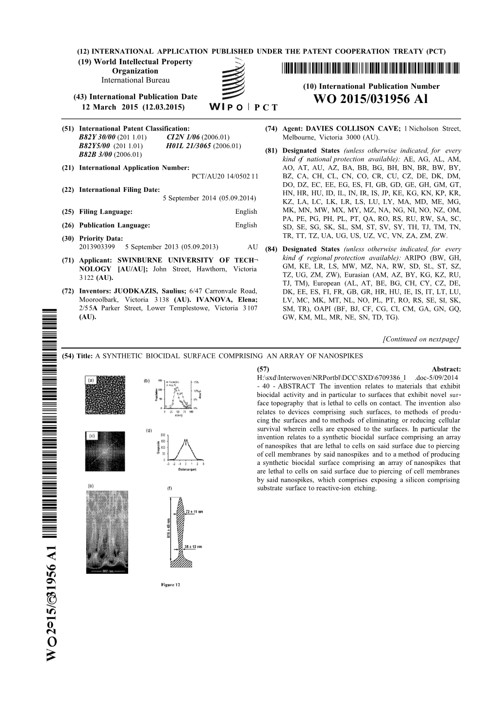 WO 2015/031956 Al 12 March 2015 (12.03.2015) P O P C T