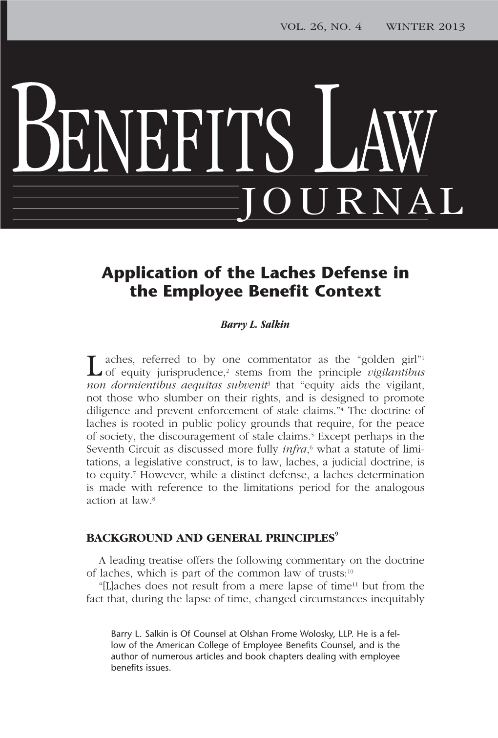 Application of the Laches Defense in the Employee Benefit Context