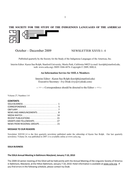 December 2009 NEWSLETTER XXVII:1- 4