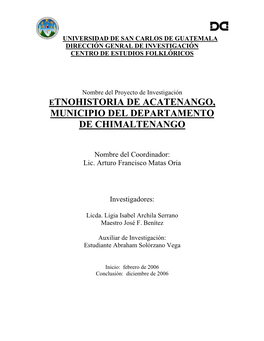 Etnohistoria De Acatenango, Municipio Del Departamento De Chimaltenango