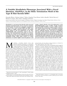 A Variable Monilethrix Phenotype Associated with a Novel Mutation, Glu402lys, in the Helix Termination Motif of the Type II Hair Keratin Hhb1