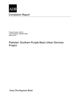 Pakistan: Southern Punjab Basic Urban Services Project
