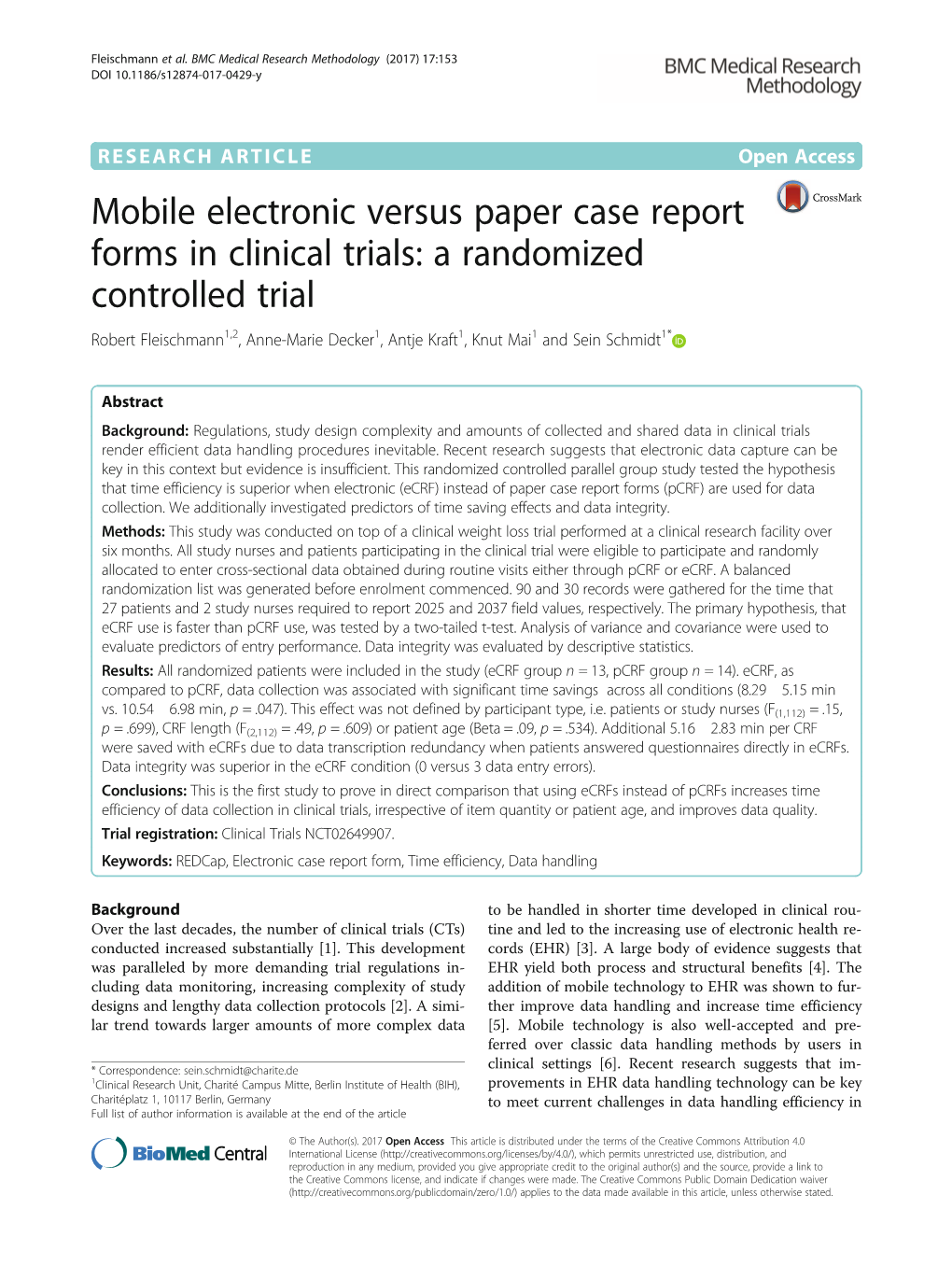 Mobile Electronic Versus Paper Case Report Forms in Clinical Trials